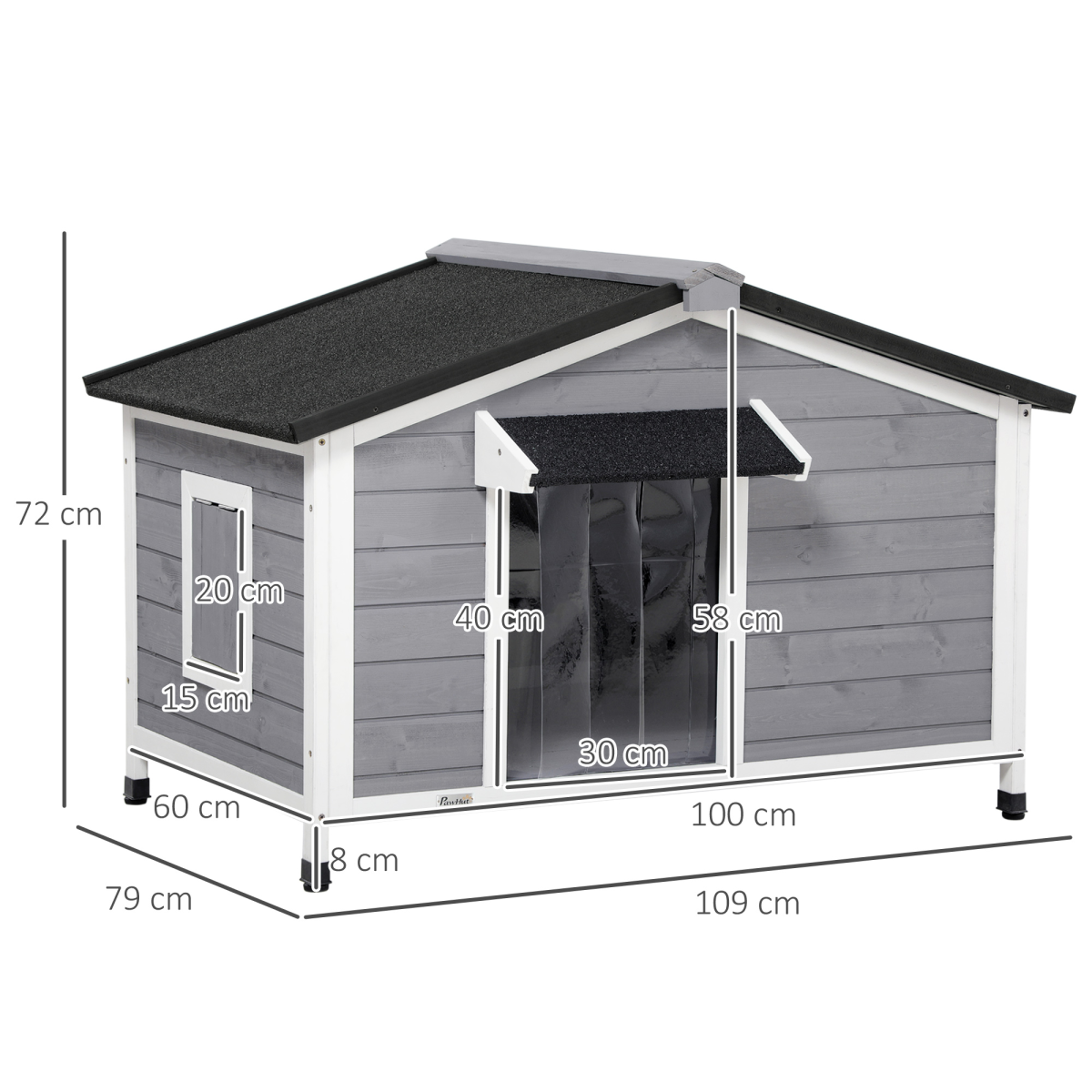 Large Outdoor Fir Wood Dog Kennel 109x79x72 cm - Grey