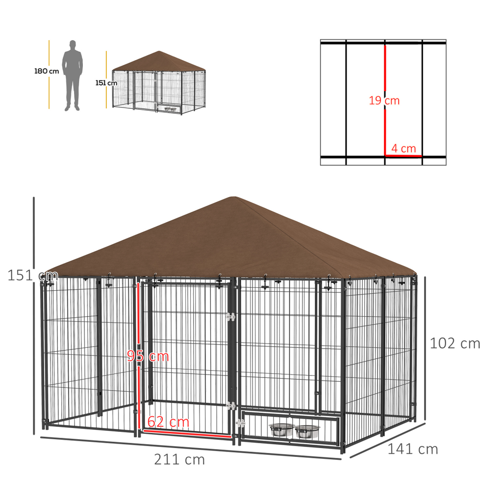 PawHut Outdoor Dog House with Canopy & Locking Rotating Bowl Holder