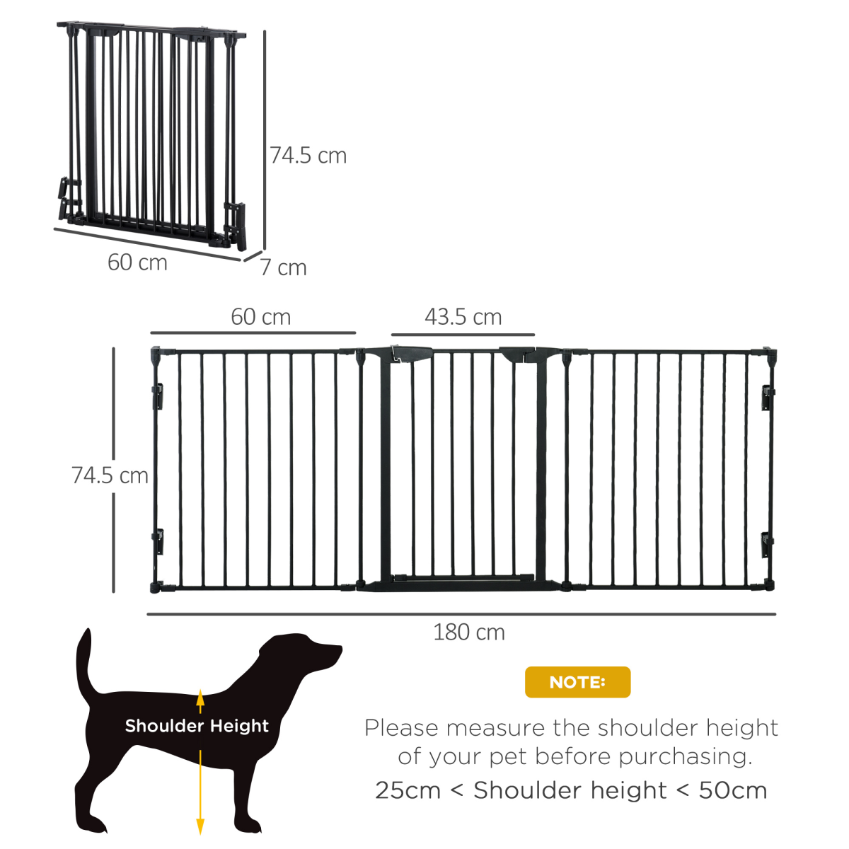 3-Panel Pet Gate & Playpen for Indoor Stairs - Walk-Through Door, Black