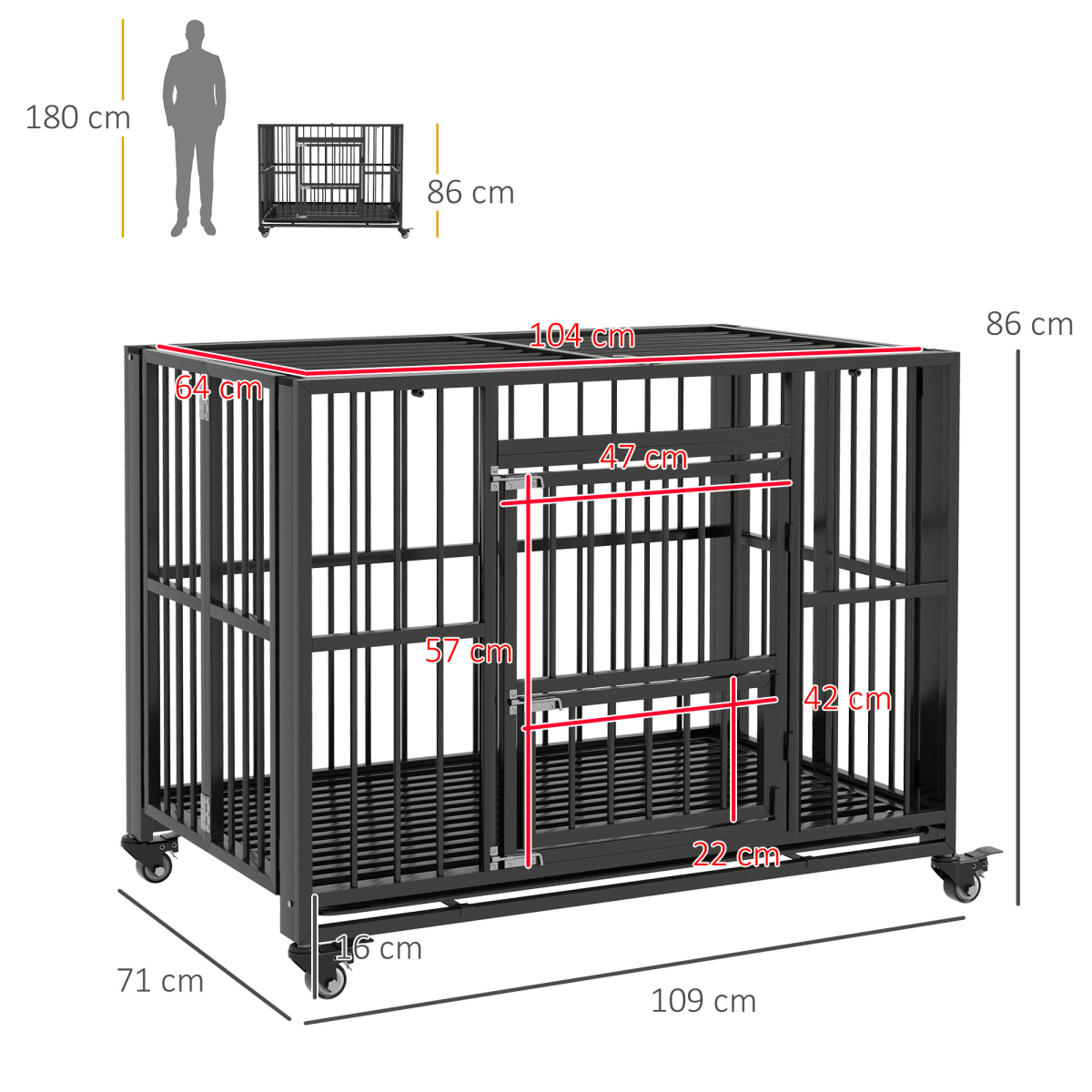 PawHut 43 Foldable Heavy-Duty Dog Crate with Locks, Removable Tray & Wheels