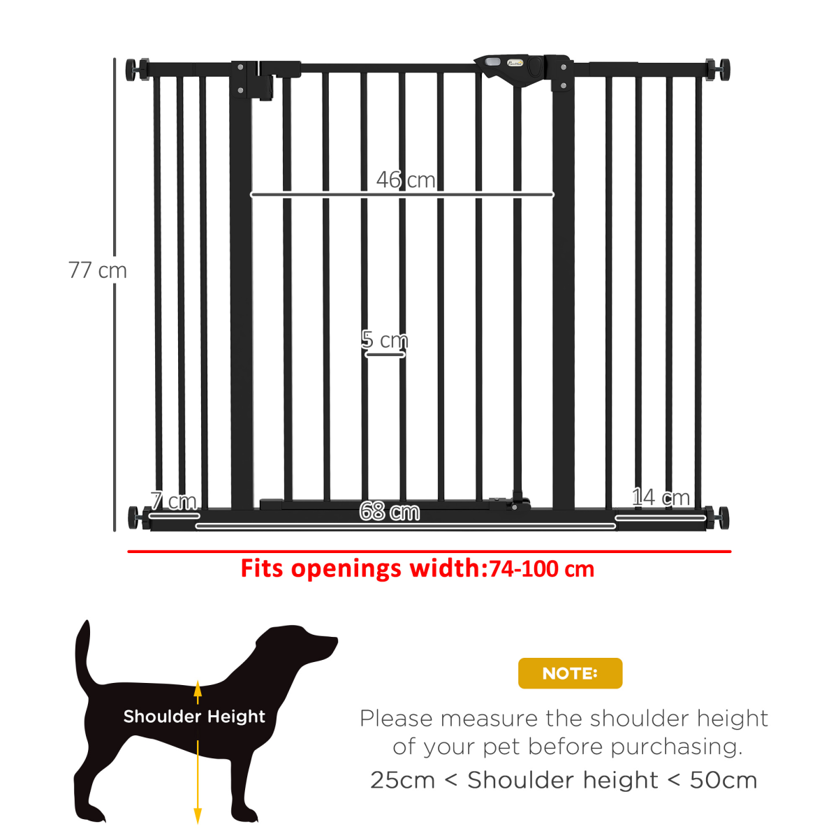 PawHut Adjustable Safety Gate with 2 Extensions, Auto-Close, Black