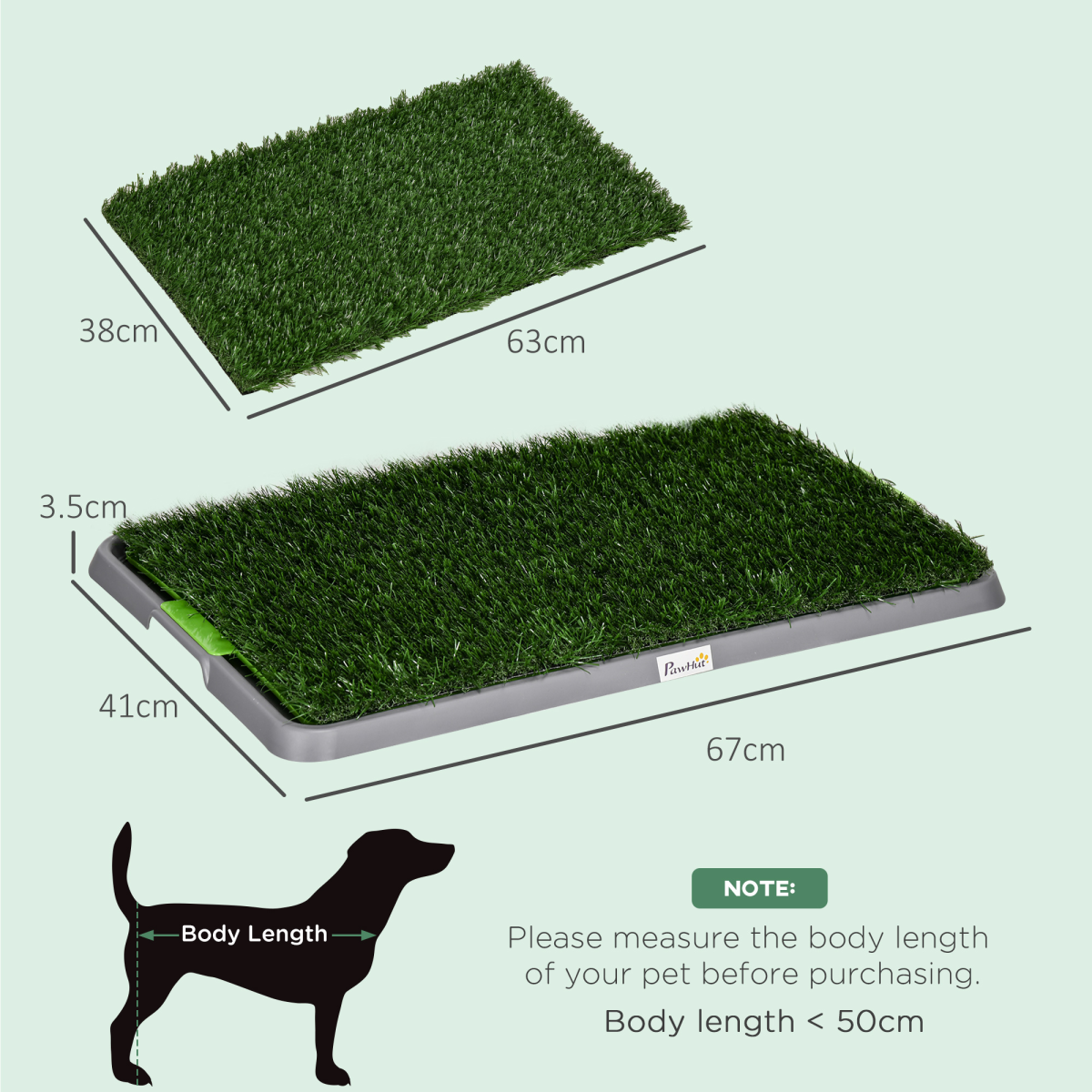 PawHut Dog Toilet with 2 Artificial Grass Pads, 67x41cm, Green
