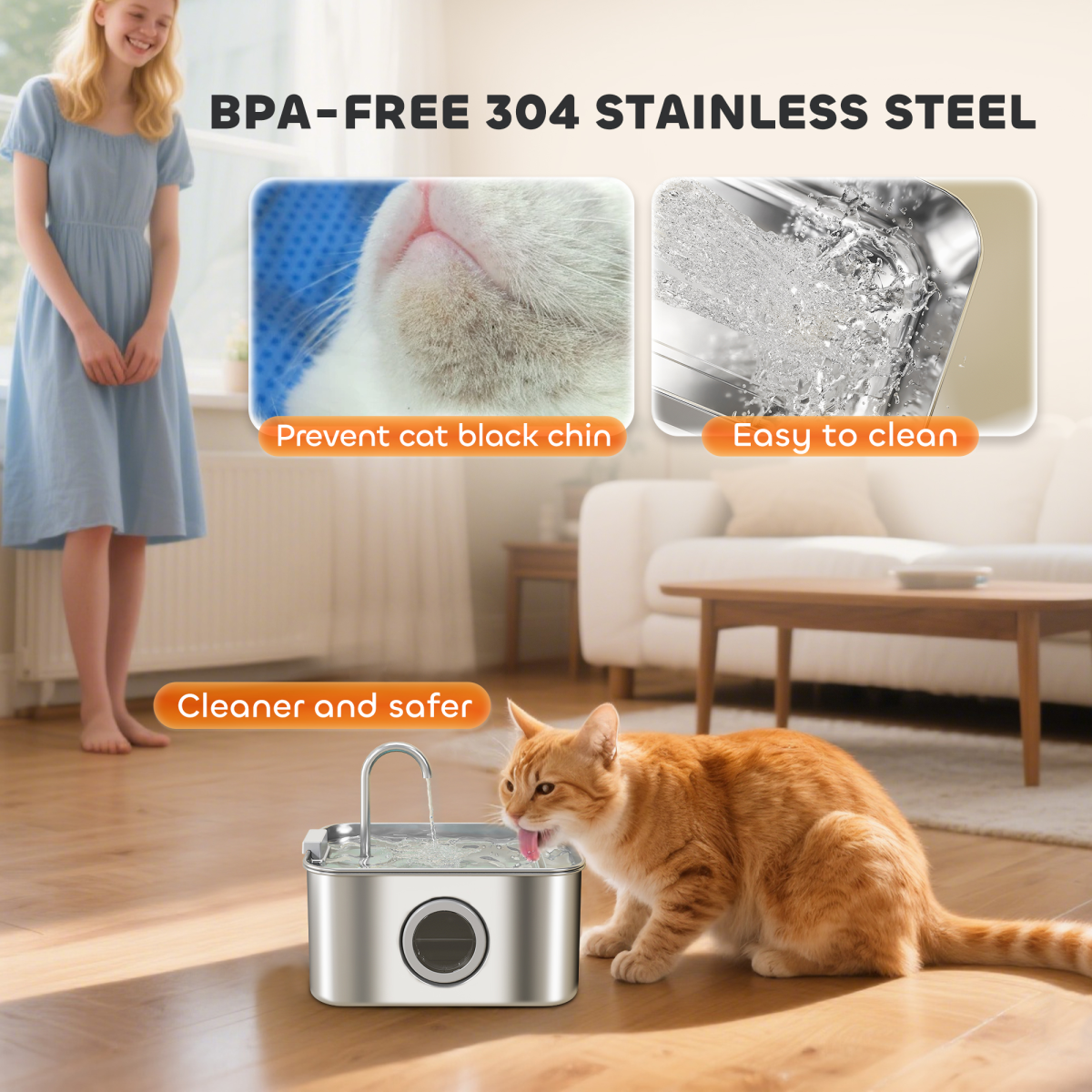 PawHut 3.2L Cat Water Fountain - Stainless Steel, Ultra-Quiet