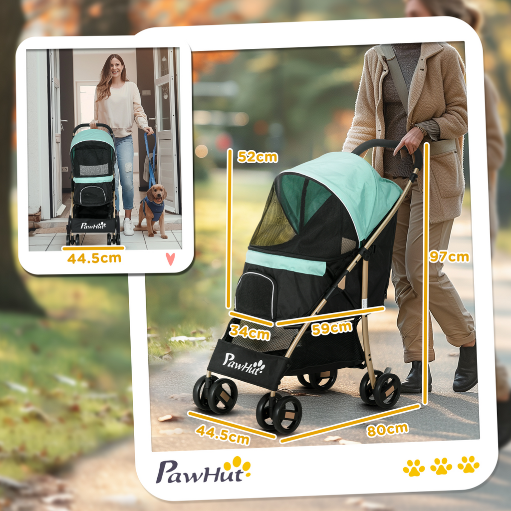 PawHut Pet Stroller for XS/S Dogs with Rain Cover - Green