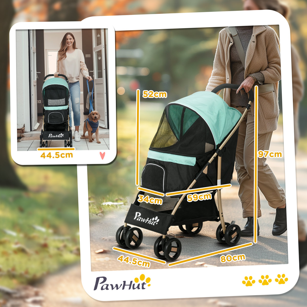 PawHut Pet Stroller for XS/S Dogs with Rain Cover - Green