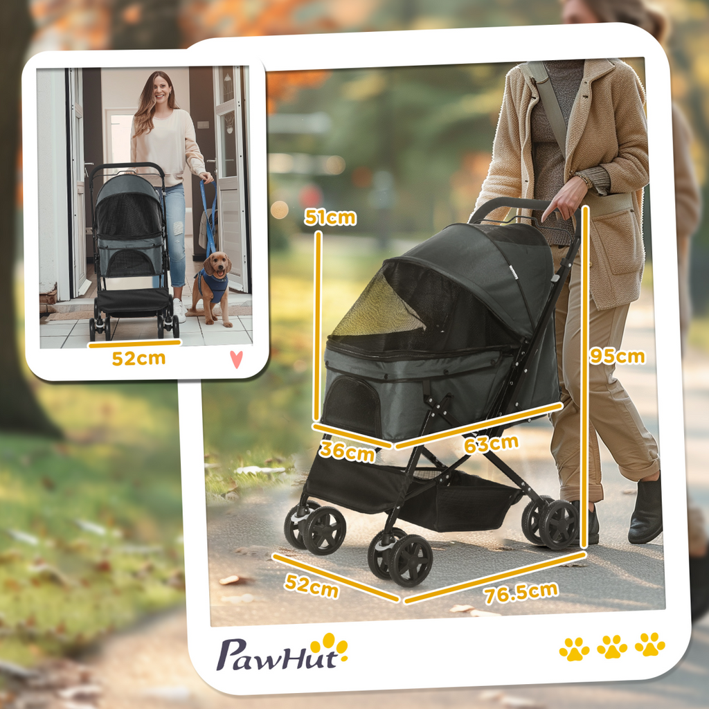 PawHut Foldable Pet Stroller with Reversible Handle - Grey