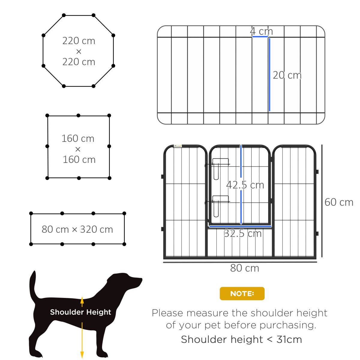 Pawhut 8-Panel Steel Pet Playpen and House - Indoor/Outdoor, Black