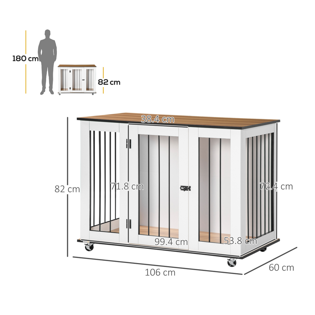 Lockable-Door Dog Crate End Table for Large Dogs - White Pawhut