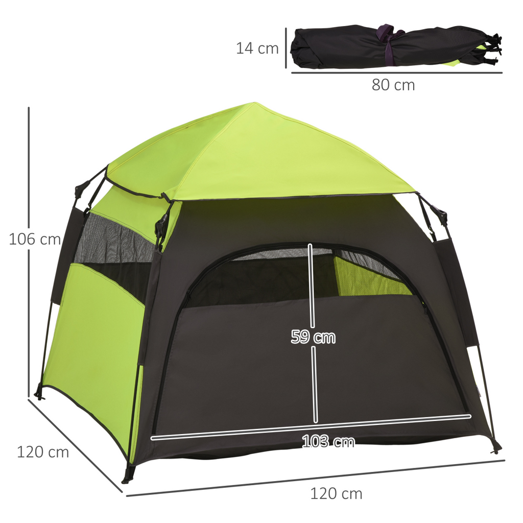 PawHut Foldable Pet Tent - Waterproof Oxford Cloth, Carry Bag, Green