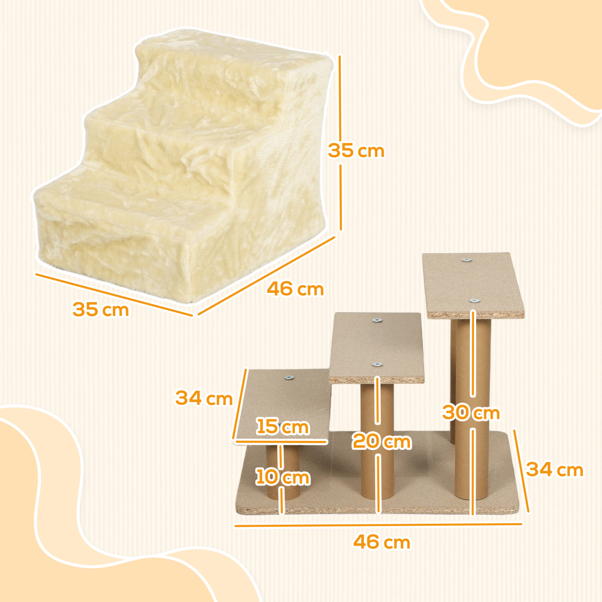 PawHut 3-Step Portable Dog Stairs with Washable Plush Cover