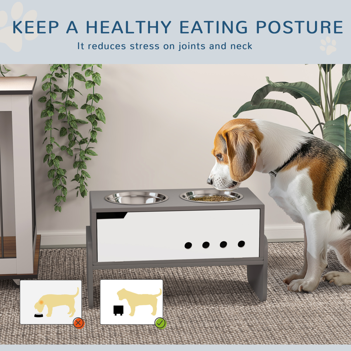PawHut Height-Adjustable Dog Feeder with Dual Stainless Bowls & Storage
