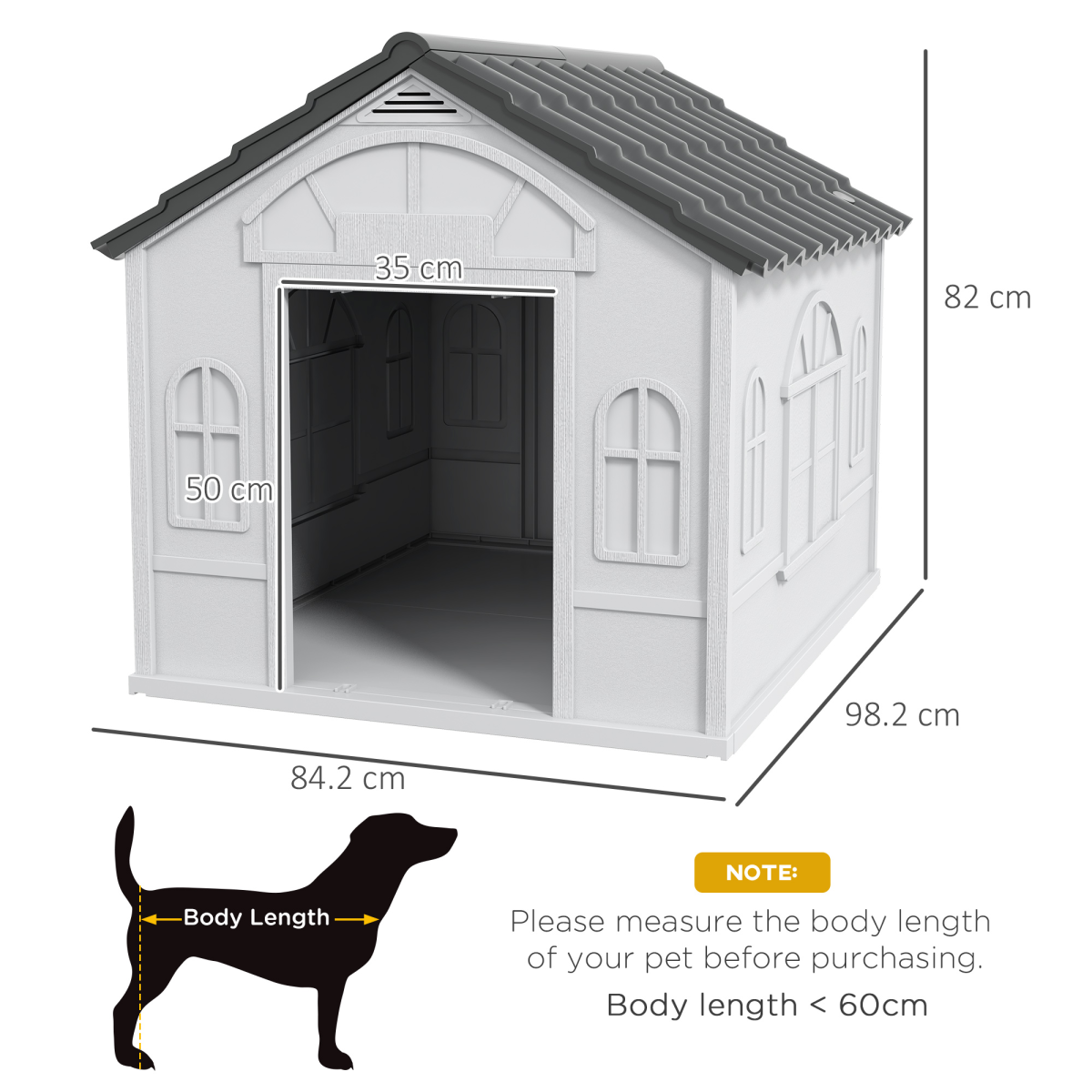PawHut Weather-Resistant Large Dog House Grey Plastic Shelter