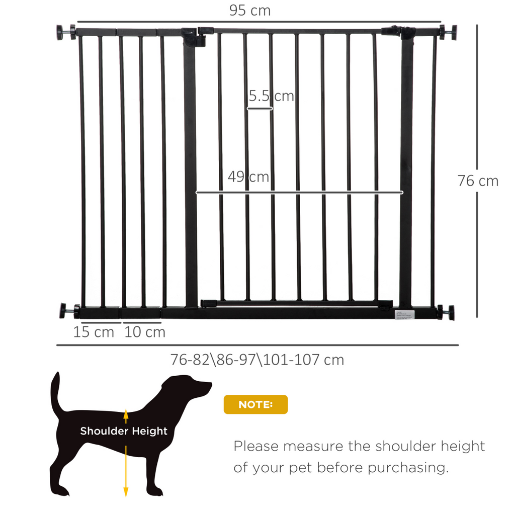 Pressure-Fit Dog Gate & Pet Barrier for Stairs, 76–107 cm, Black