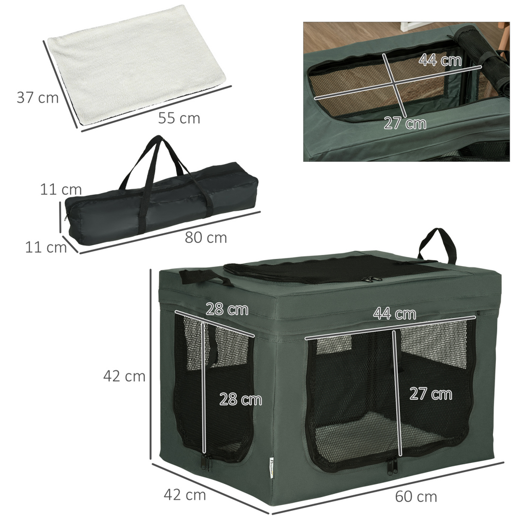 60cm Foldable Cat & Small Dog Carrier with Cushion - Grey