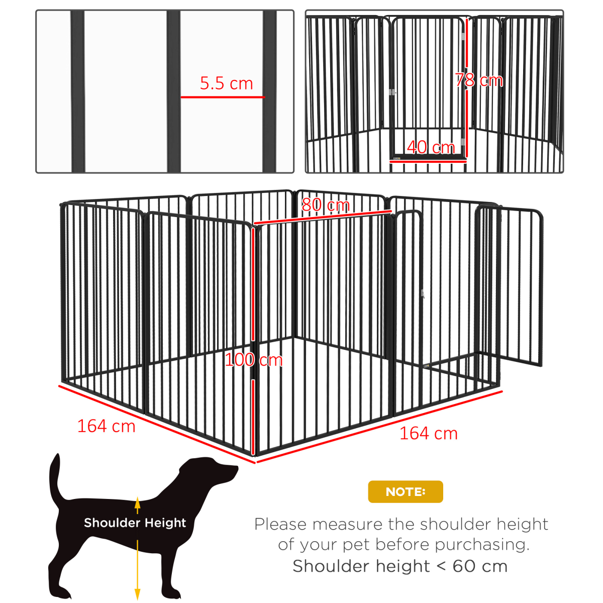 PawHut 8-Panel 100cm Heavy-Duty Dog Playpen Indoor/Outdoor for Small & Medium