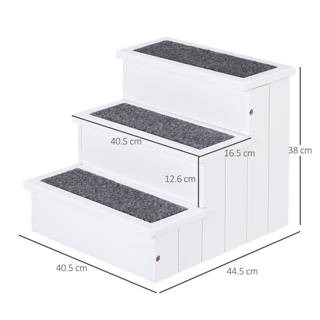 3-Step Wooden Dog Steps with Hidden Storage - Pawhut Pet Stairs for Bed