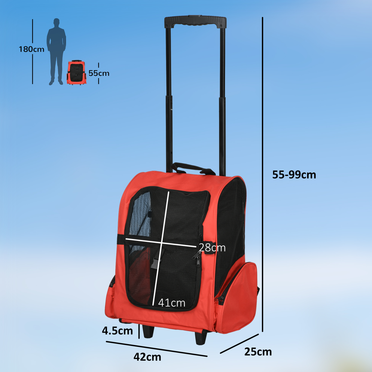 2-in-1 Pet Travel Backpack & Trolley Carrier with Telescopic Handle