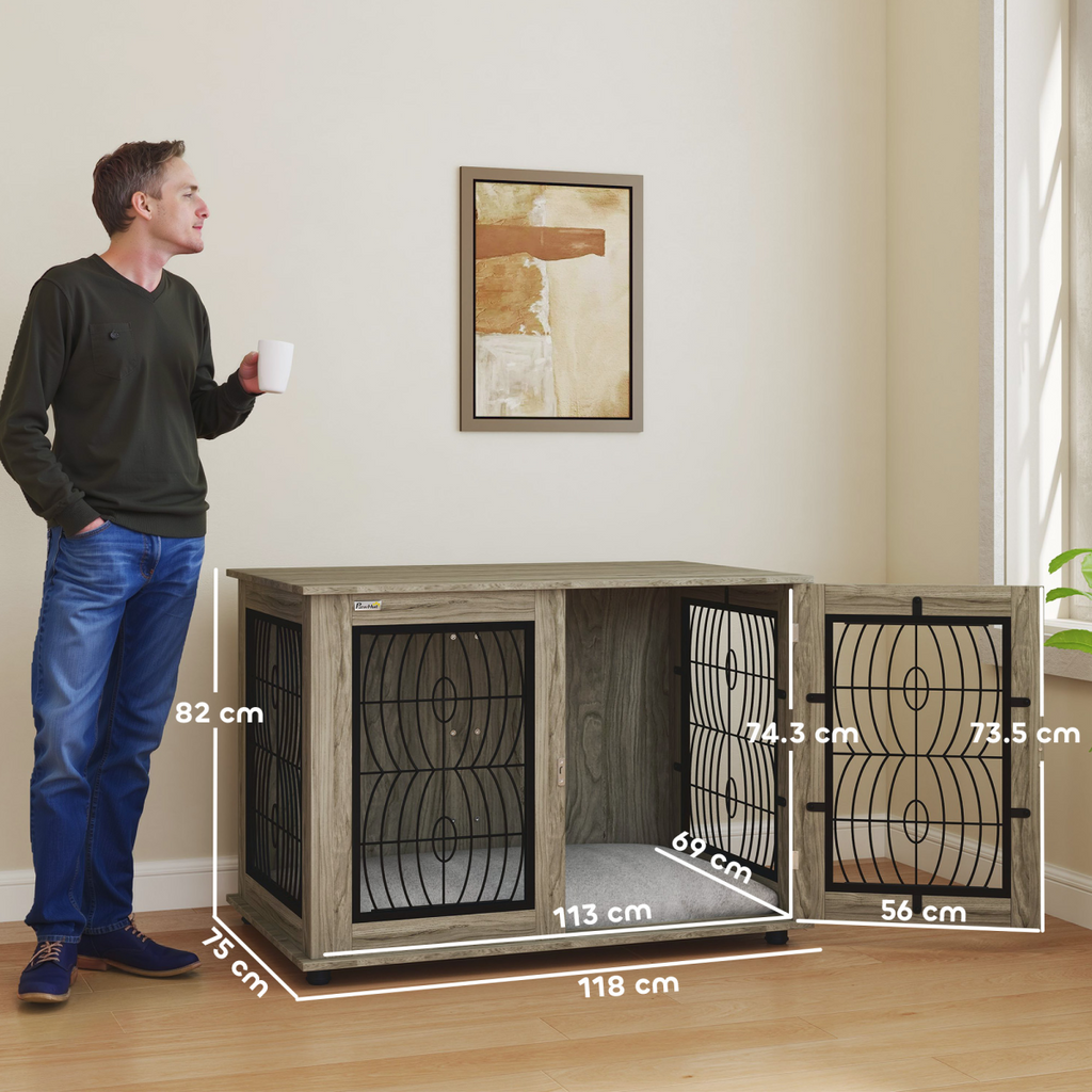 PawHut 44.5-Inch End Table Dog Crate with Cushion & Locking Door