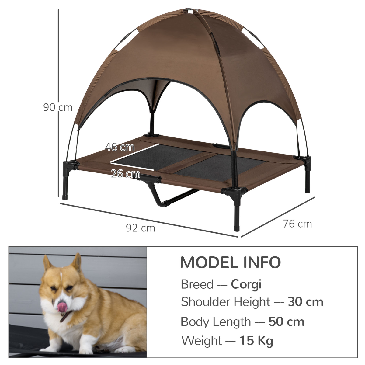 92cm Elevated Dog Bed Tent with Canopy - Outdoor Shelter & Shade