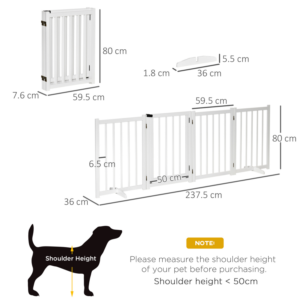 Pawhut Freestanding 4-Panel Pet Gate with 2 Support Feet for Doorways - White
