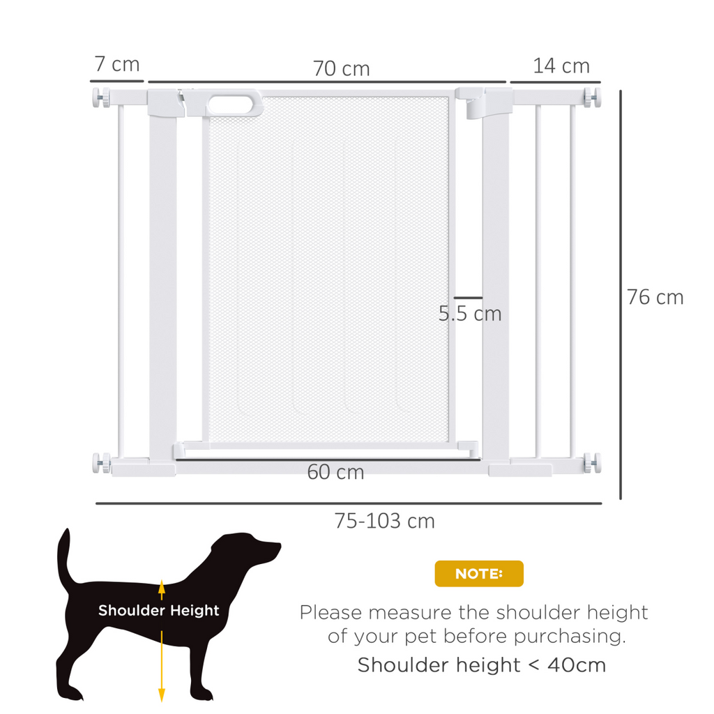 PawHut Pressure-Fit Safety Gate for Doors - Auto-Close, 75-103 cm, White