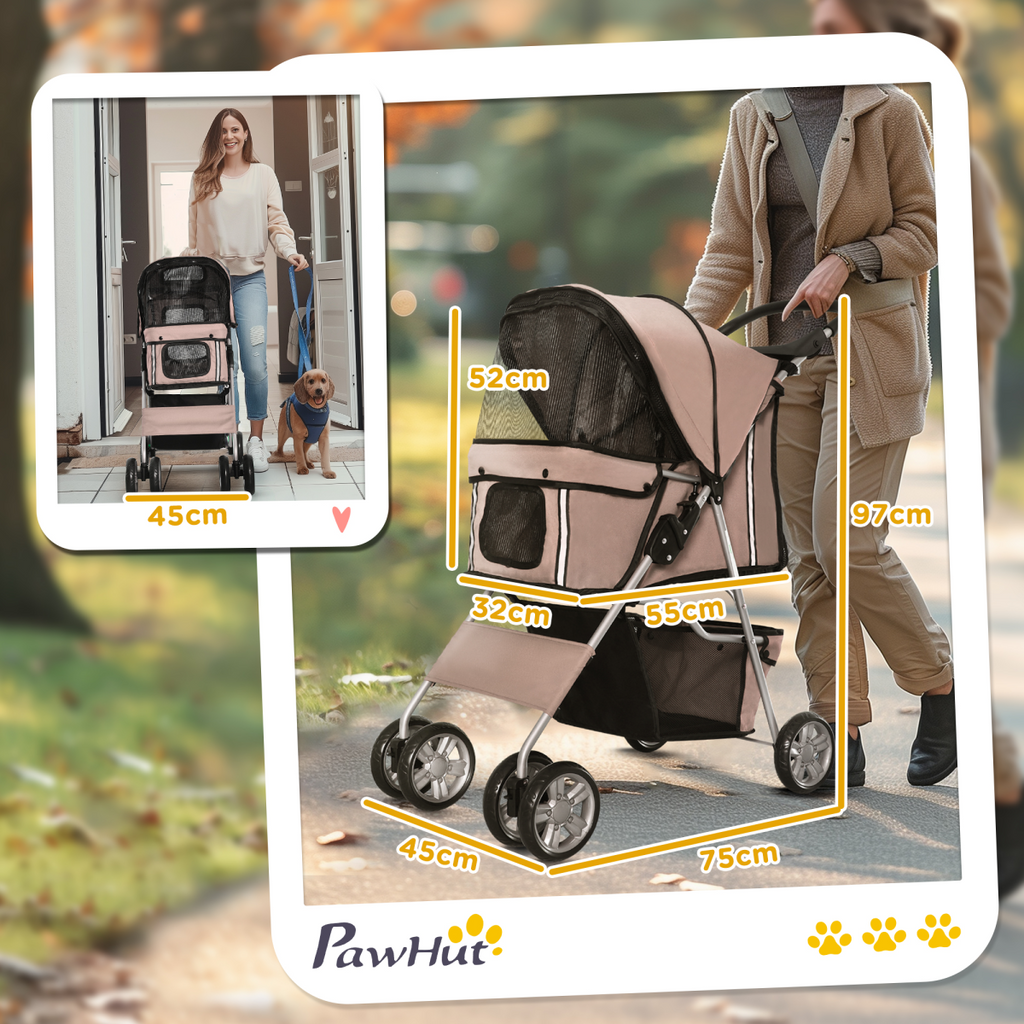 Pawhut Foldable 4-Wheel Pet Stroller Carrier - Deluxe Jogger for Dogs & Cats