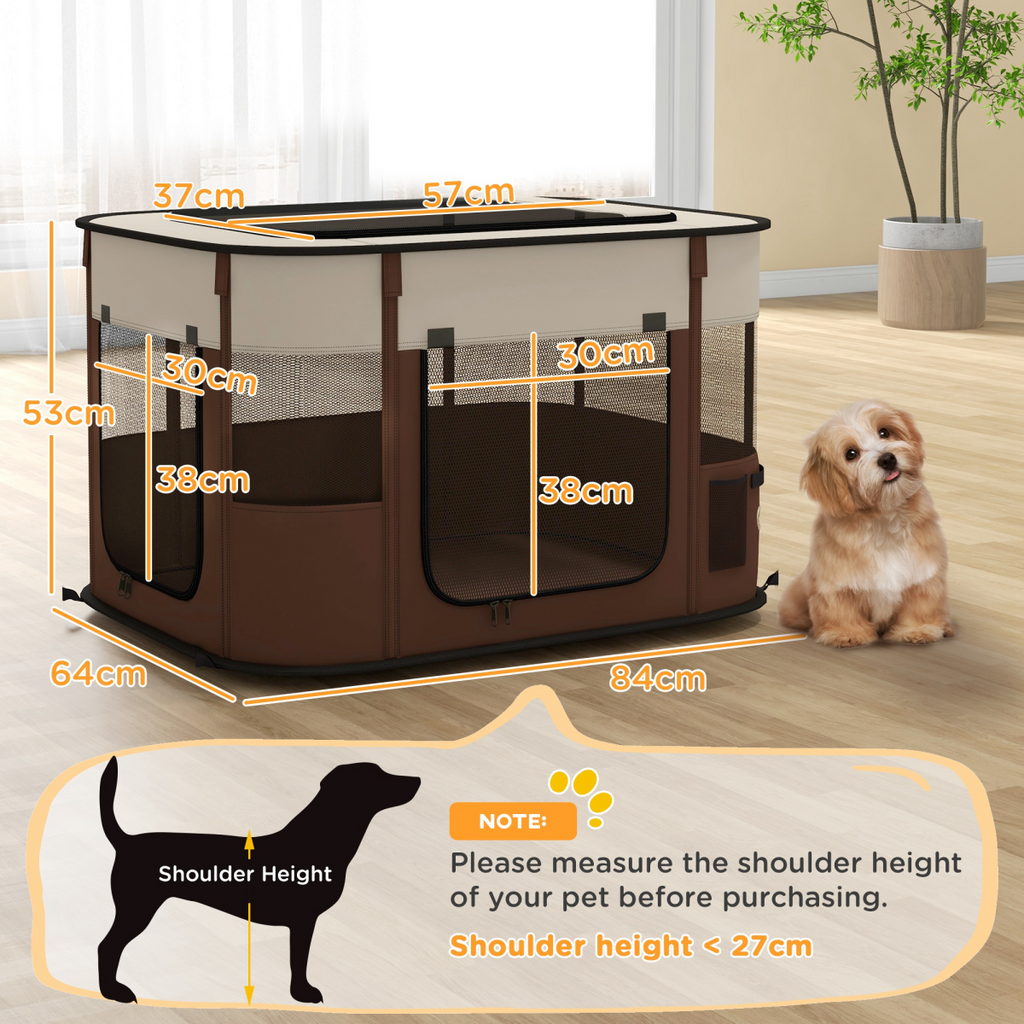 PawHut Portable Foldable Pet Playpen for Small Animals - Brown