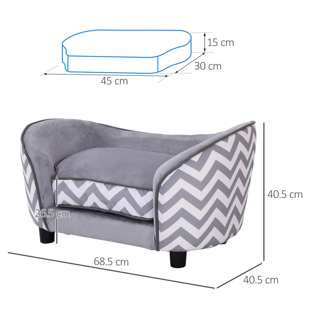 PawHut XS Dog Sofa with Removable Cushion - Grey Plush Bed