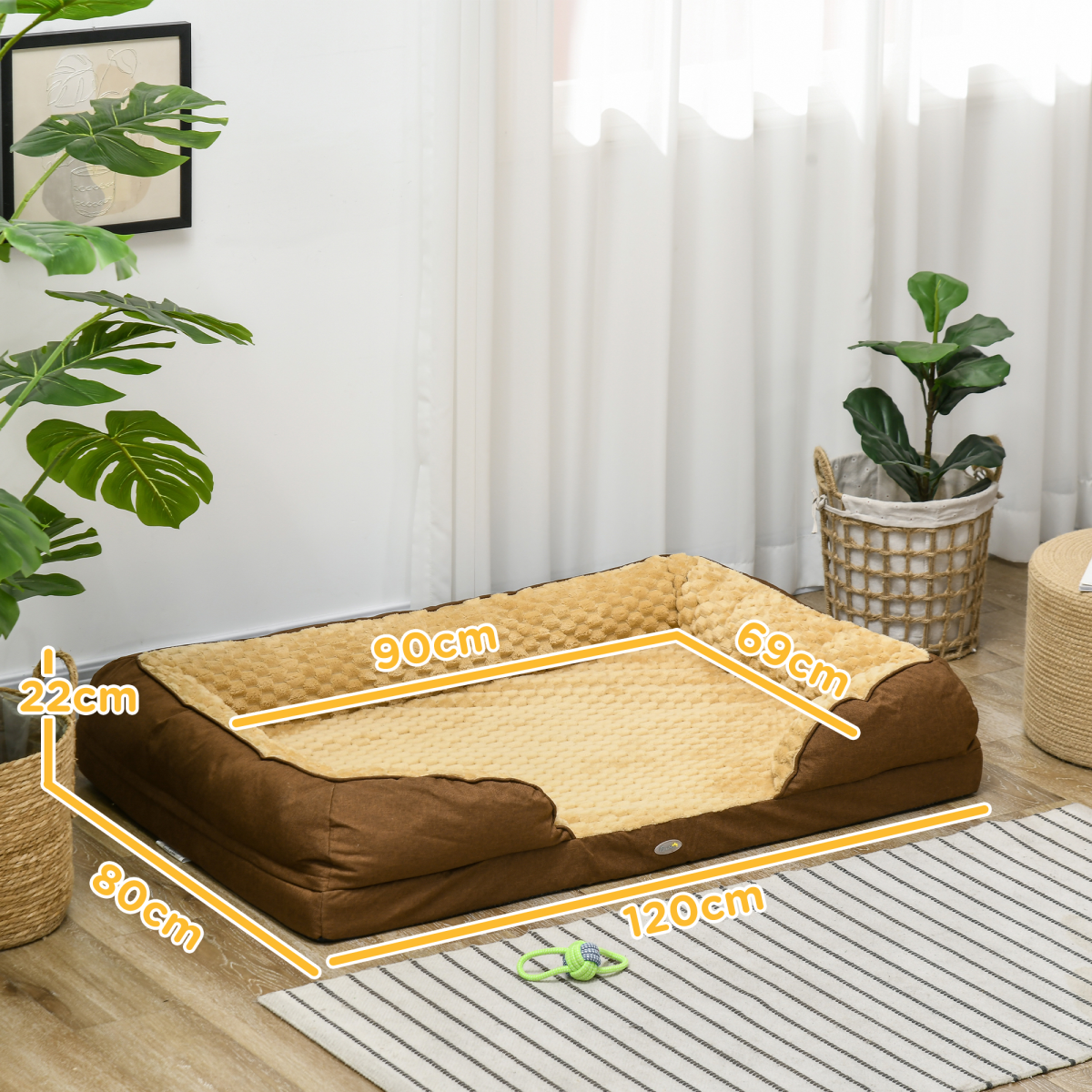 PawHut Calming Large Dog Bed with Thick Bolster, Non-Slip, Brown