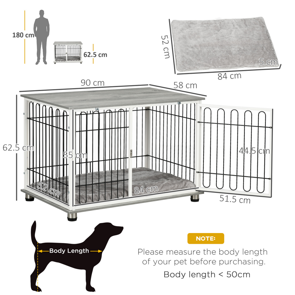 PawHut Dog Crate End Table — Soft Washable Cushion, Lockable Door