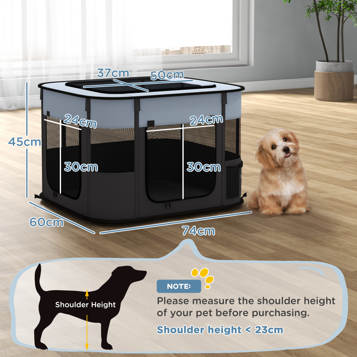 PawHut Portable Pet Pen for Small Animals - Foldable, 74x60x45 cm, Grey