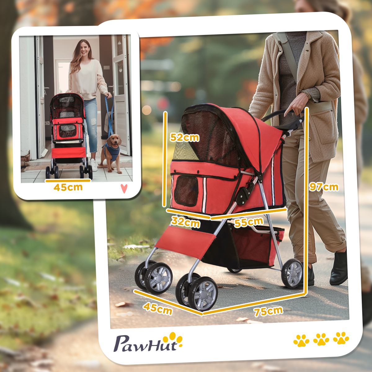 Deluxe Foldable Pet Stroller Jogger 4-Wheel Carrier for Dogs & Cats