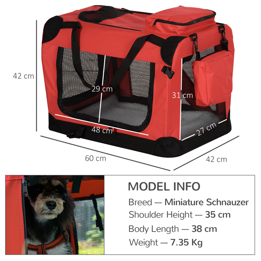 Foldable Pet Carrier Bag - Soft, Portable Cat Travel Cage, 60x42x42 cm, Red