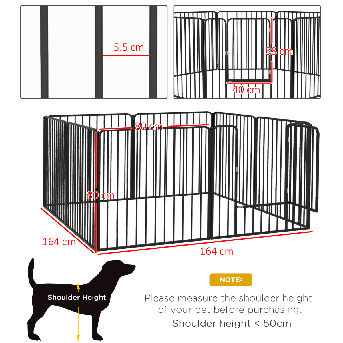 PawHut 80cm 8-Panel Heavy-Duty Dog Playpen for Small & Medium Dogs