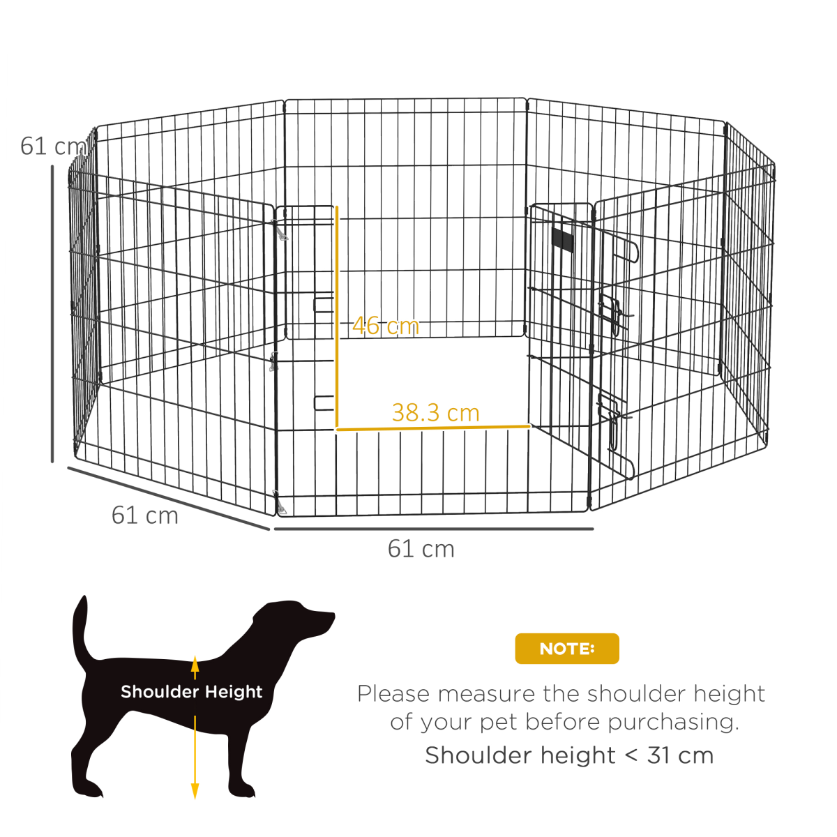 PawHut 24-Inch Pet Dog Playpen - Eight-Panel Metal Fence, Portable Run