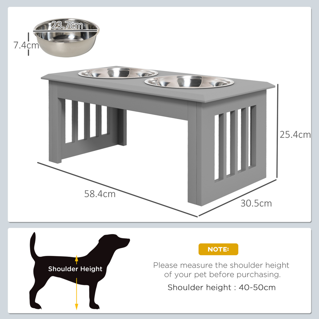 PawHut Elevated Stainless Steel Dog Bowl Feeder - Anti-Slip Grey
