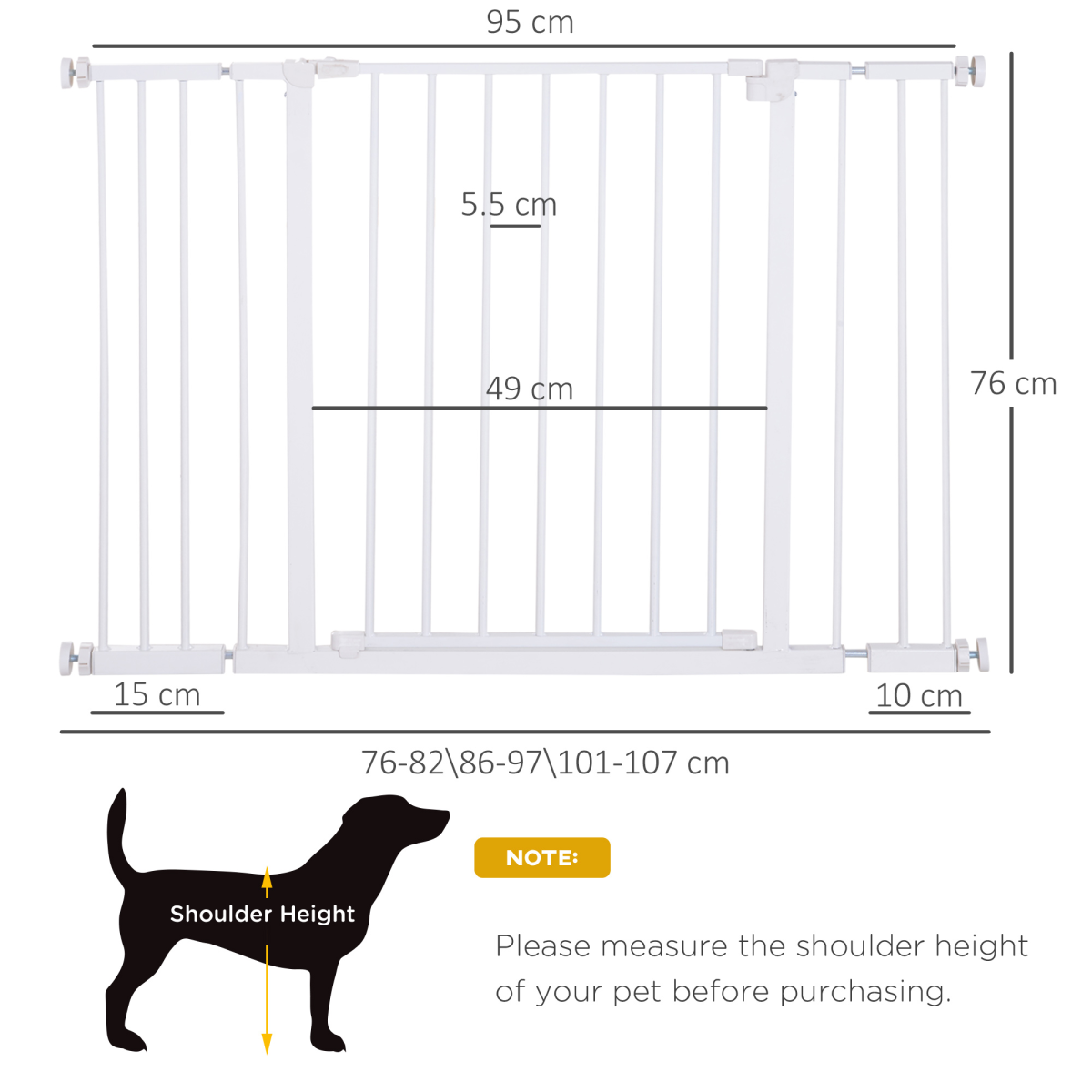 Expandable Pressure-Fit Dog Gate for Stairs - 76-107cm, White