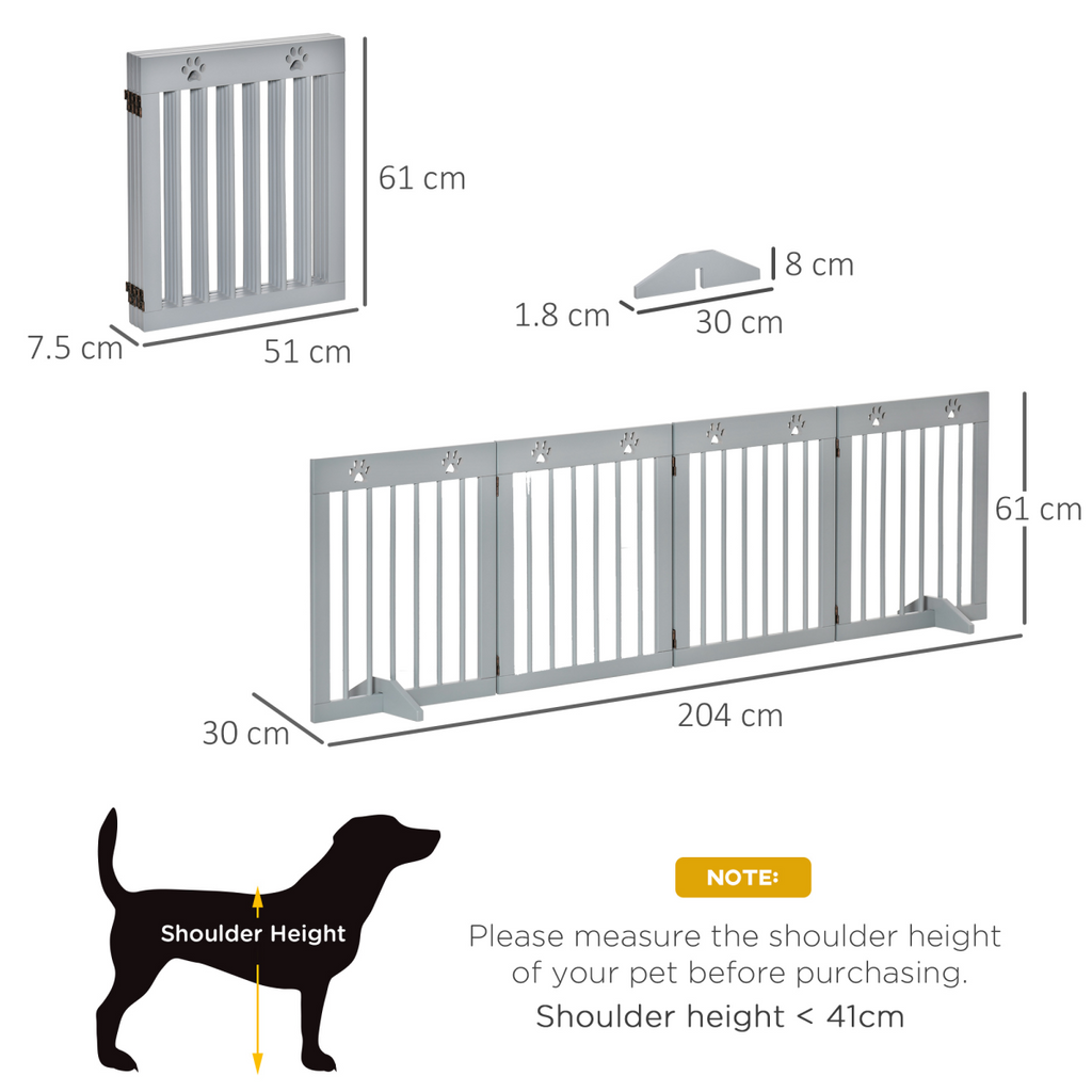 Solid Pine 4-Panel Folding Pet Gate with Stable Feet