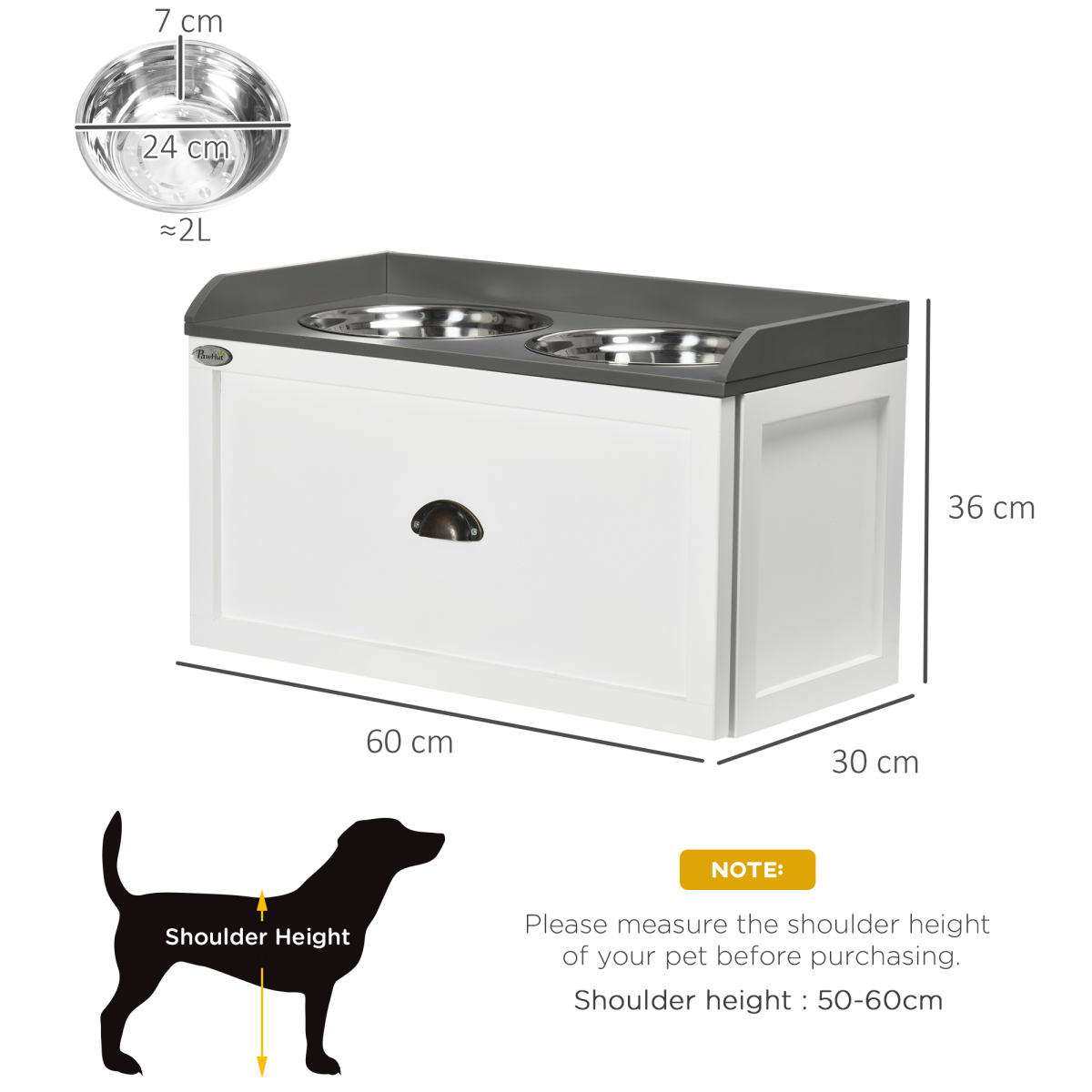 Elevated Pet Feeder with 21L Drawer Storage - For Large Dogs & Cats, White