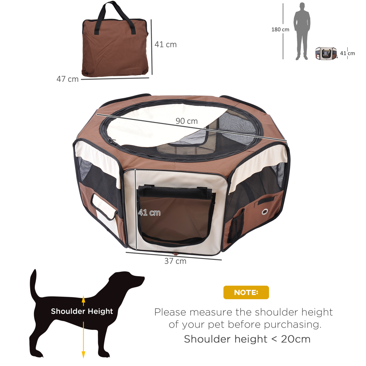 PawHut Fabric Pet Playpen for Small Animals, 90x41 cm, Foldable