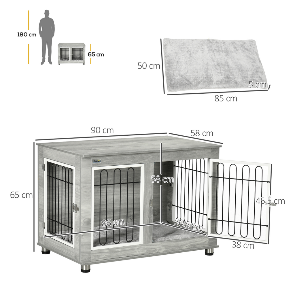 PawHut Dog Crate End Table with Soft Cushion and Double Doors