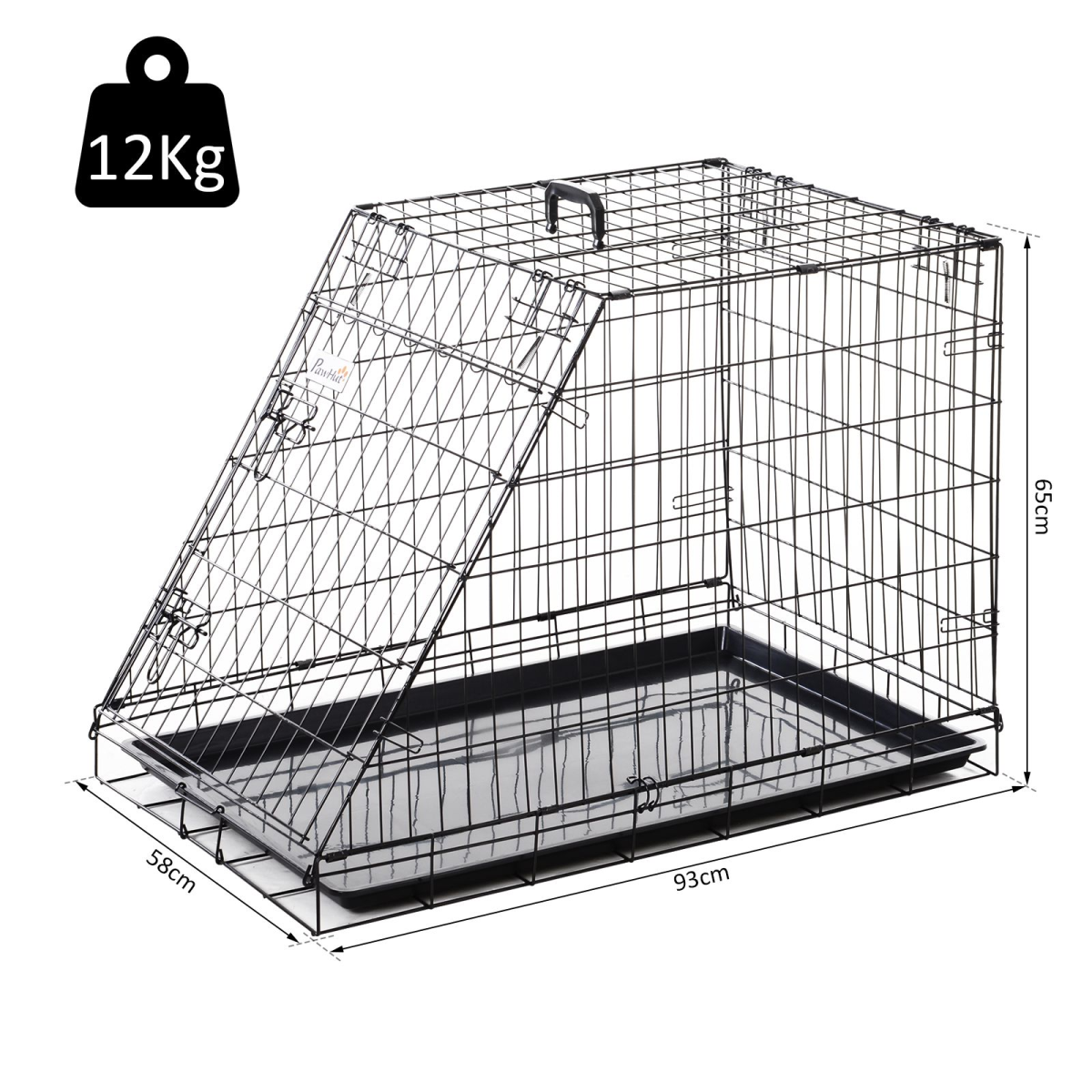 PawHut Trapeze Collapsible Dog Cage with Removable Tray 93x58x65 cm