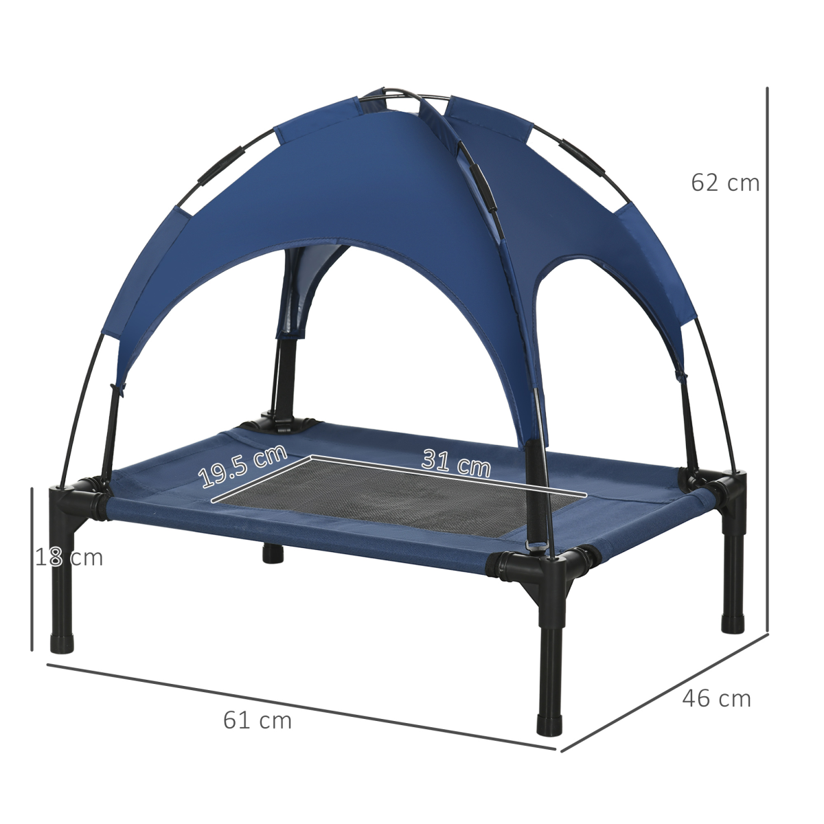 Elevated Outdoor Dog Bed with Canopy - Cooling Raised Cot, UV Shade Blue