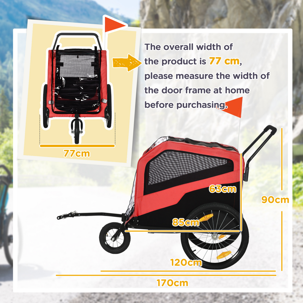 2-in-1 Dog Bike Trailer & Stroller for Large Dogs, Hitch-Ready, Red