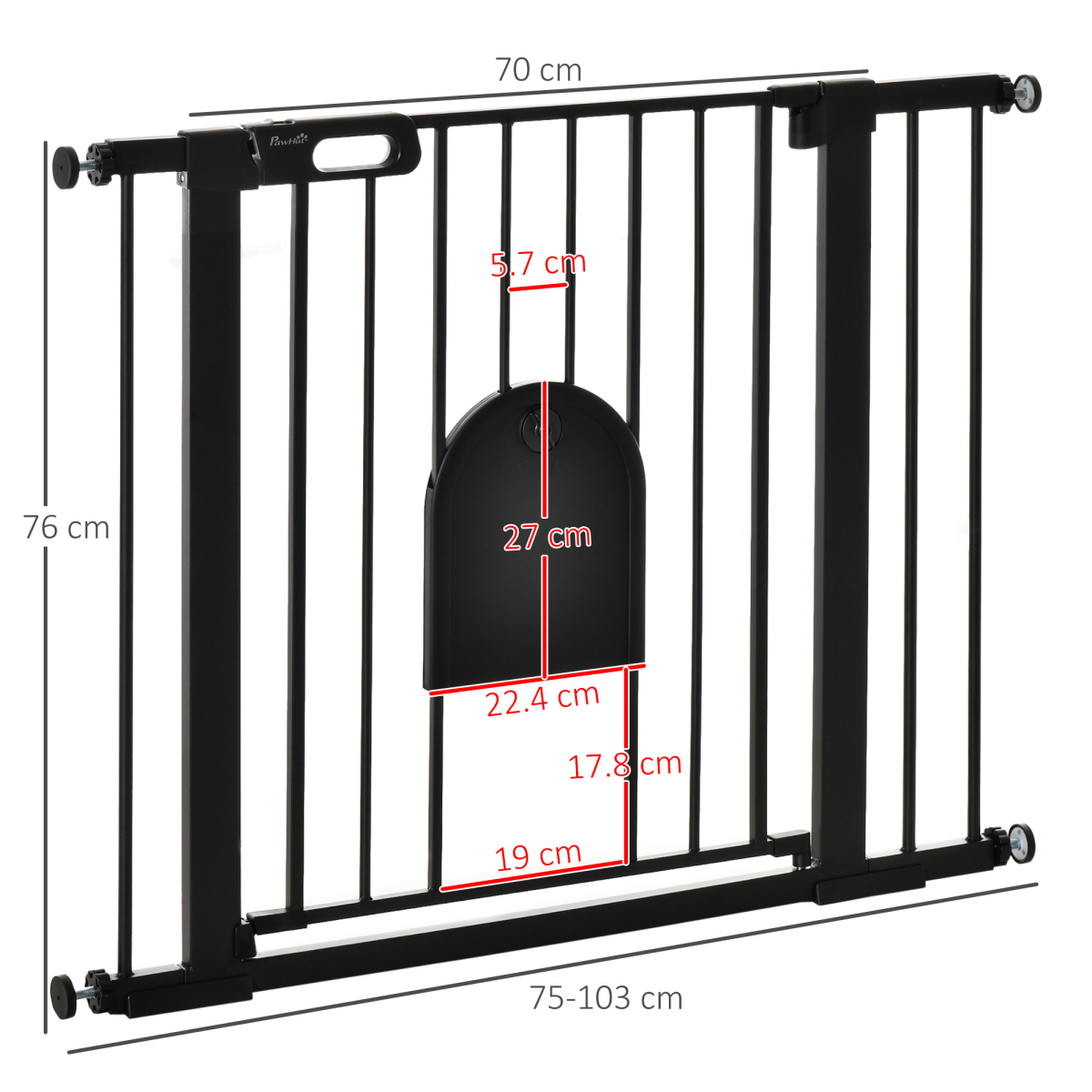 75-103 cm Extra-Wide Pet Gate, Stair Pressure Fit, Double Locking, Black