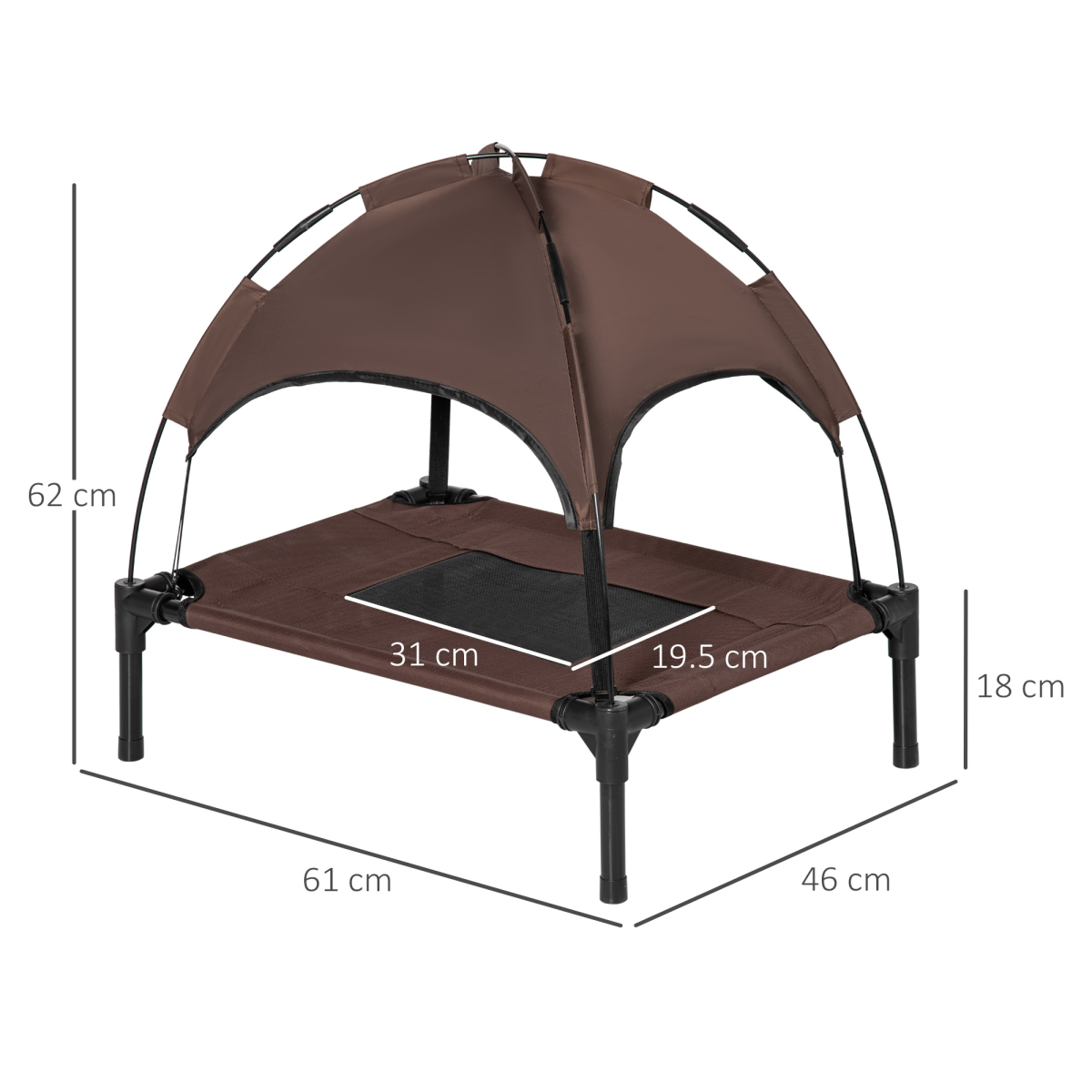 61 cm Elevated Dog Bed with Canopy Tent - Outdoor Portable Shelter