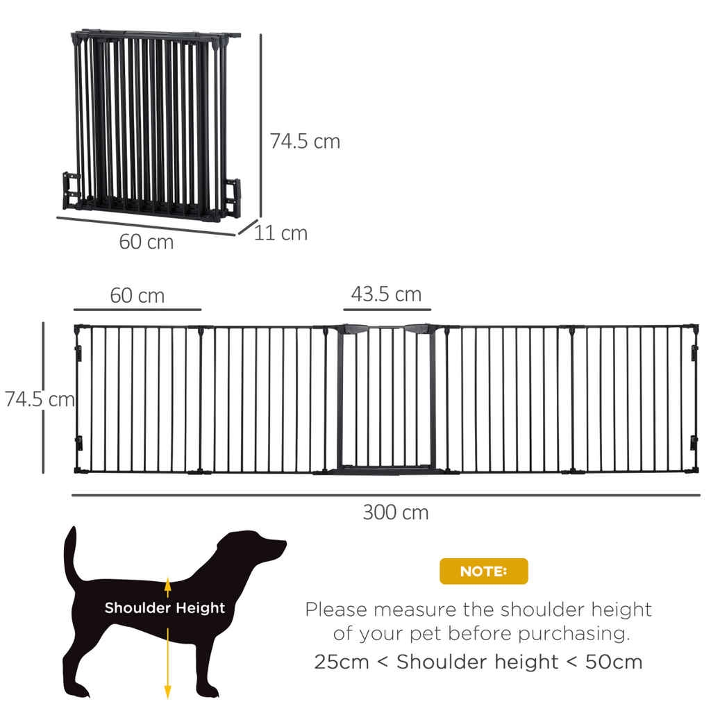 5-Panel Pet Gate Dog Playpen - Indoor Stair Barrier with Walk-Through Door Black
