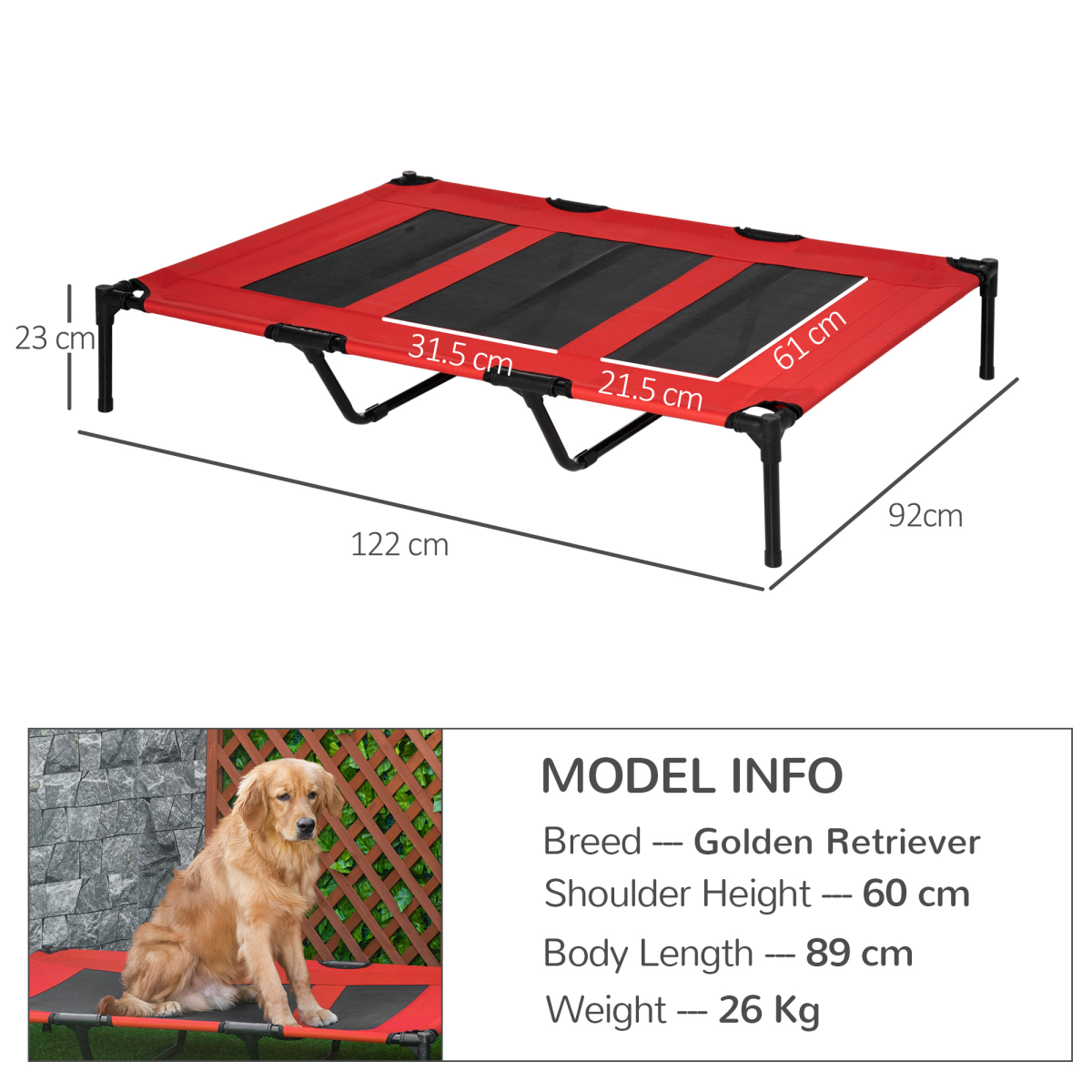 CoolAir Elevated Dog Bed - Portable Raised Pet Cot for Indoors/Outdoors
