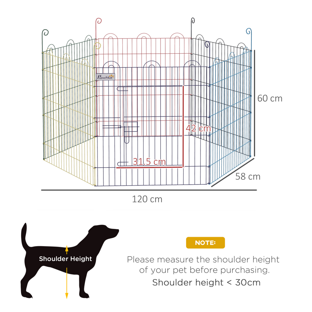 PawHut 6-Panel Pet Playpen with Door - Hexagon/Square Config, Multicolor