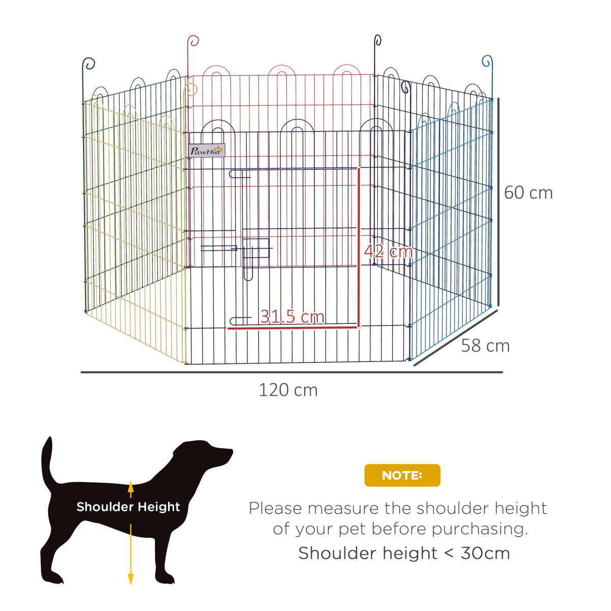 PawHut 6-Panel Pet Playpen with Door - Hexagon/Square Config, Multicolor